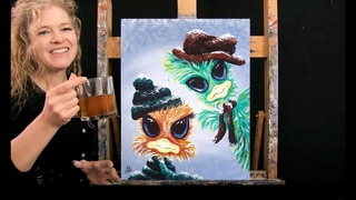 Learn How to Paint SNOWY OSTRICHES with Acrylic - Paint & Sip at Home - Fun Step by Step Tutorial