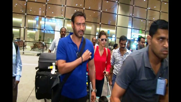 Ajay Devgan and Kajol with family at Mumbai Airport returning back from a