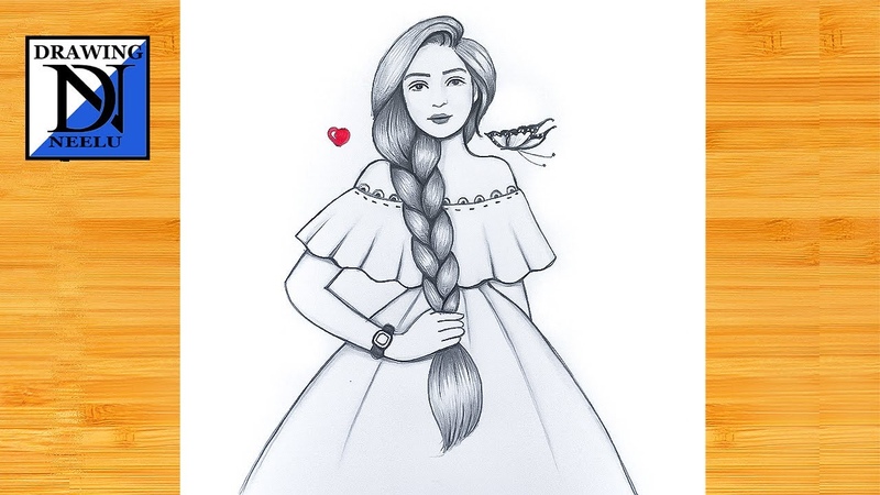 How to draw a Beautiful Girl Pencil sketch, , Step by Step Tutorial Drawing, , Girl drawing