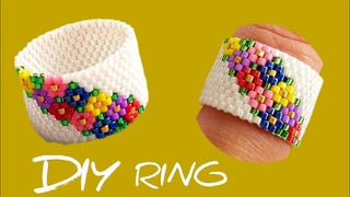 Daisy flower ring/Floral jewelry/Odd count/Impar peyote stitch/Jewelry making at home/DIY Tutorial