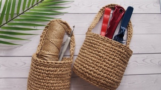 Корзинка из джута крючком/Crochet Basket/Подвесная корзинка крючком.Для начинающих пошагово Урок 348