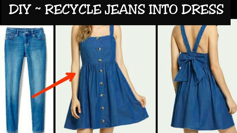 DIY : Convert, Reuse Old Mens Jeans into DENIM DRESS (