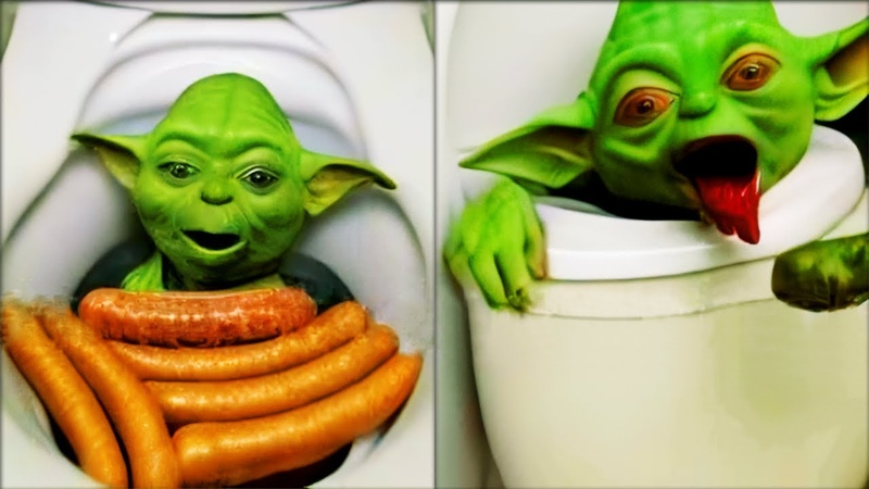 Master Yoda Eating Sausages in