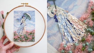 SUB] 양산을 쓴 여인, 모네 명화 프랑스 자수☂️ ’Monet, Woman with a Parasol’ Hand Embroidery