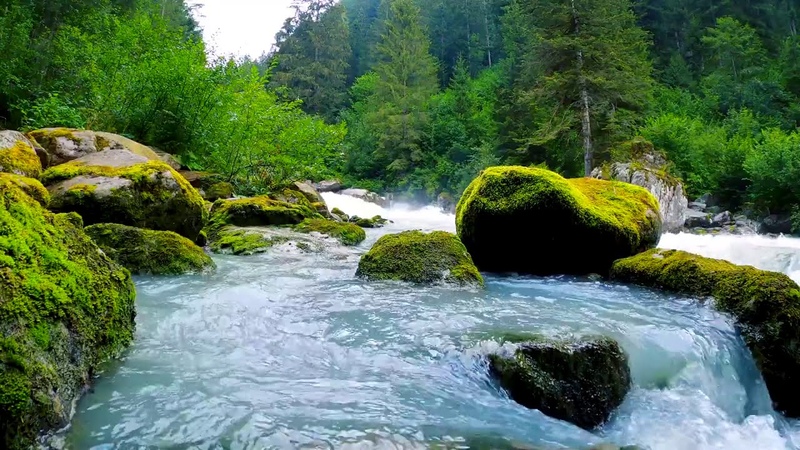 Calming Mountain Turquoise River with Rapids. Relaxing Nature Sounds. (10 hours). White