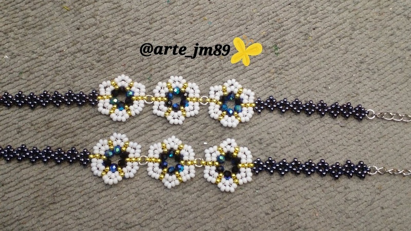 Pulseras 3 flores en Mostacillas checas, business, tutorial, handmade, jewellery,
