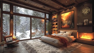Cozy Bedroom Space in The Snowy Forest With Jazz Vibes Music ~ Jazz Background Music to Relax, Sleep