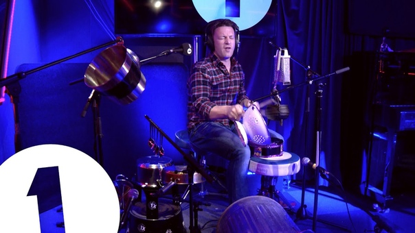 Jamie Oliver Plays Greg James Pots and Pans Drum