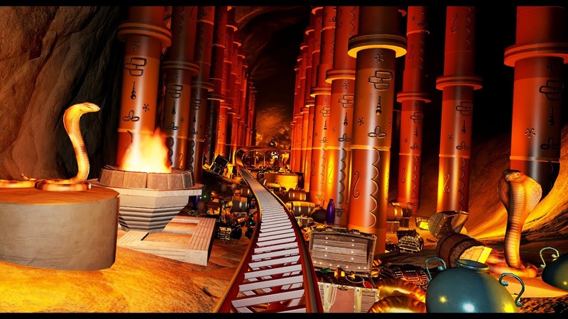 Egyptian Themed Roller Coaster with Reverse Track ( POV, Front