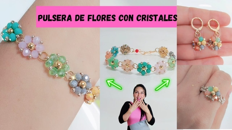 Cómo hacer pulsera de flores con cristales o perlas y
