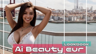 [4K] AI ART European Lookbook Fashion Model Video-002-the 25th of April Bridge in Lisbon, Portugal