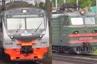 Электропоезд ЭД4М-0483 “ЦППК“ и ВЛ10-1141 с грузовым поездом