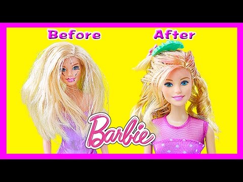 How to Transform Barbie Hair Into WILD Curly Hair Doll Makeover DIY Make Up Artist Hair Stylist