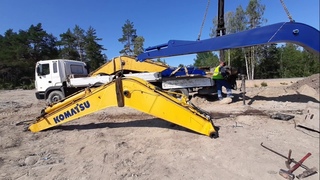 сравнение 13 метровой стрелы и стандартной Komatsu PW160 16 тон