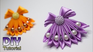 DIY - How to make Kanzashi Little Dress | Cara membuat bros gaun | Bros Unik | Lucu | Satin ribbon