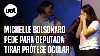 Michelle Bolsonaro pede para deputada tirar prtese ocular e coloca pea no bolso veja vdeo