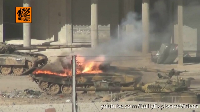 Tank Gets Hit by Rocket Launcher and Explode from Inside Syrian