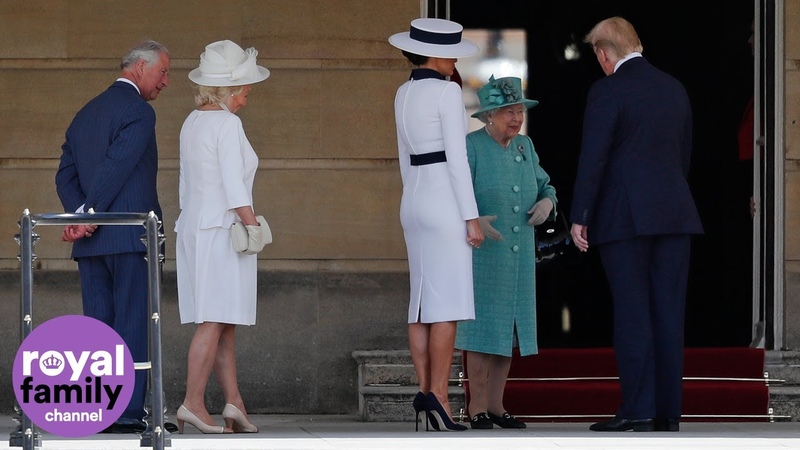 Donald and Melania Trump greeted by The Queen, Prince Charles and Camilla at Buckingham