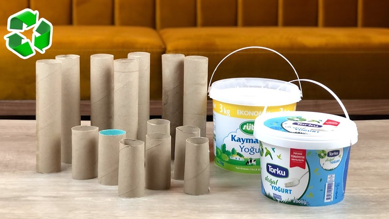 Tuvalet Kağıdı Ruloları ve Plastik Yoğurt Kovası İle Yapılabilecek Harika Fikir, Geri