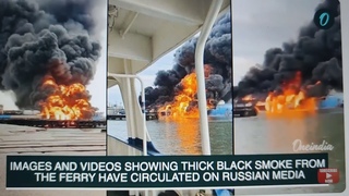 Video z toku na kavkazsk pstav: Ukrajinci splili rusk vlakov trajekt naloen tunami paliv...