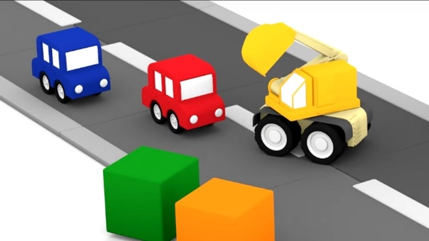 4 CARROS coloridos Desenhos carros. , Escavadeira. Desenhos animados para
