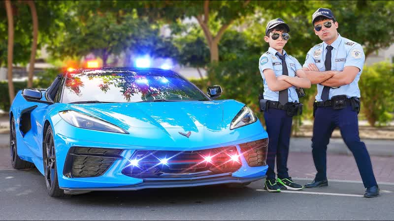 Jason and Alex Drive with Blue Police Stingray