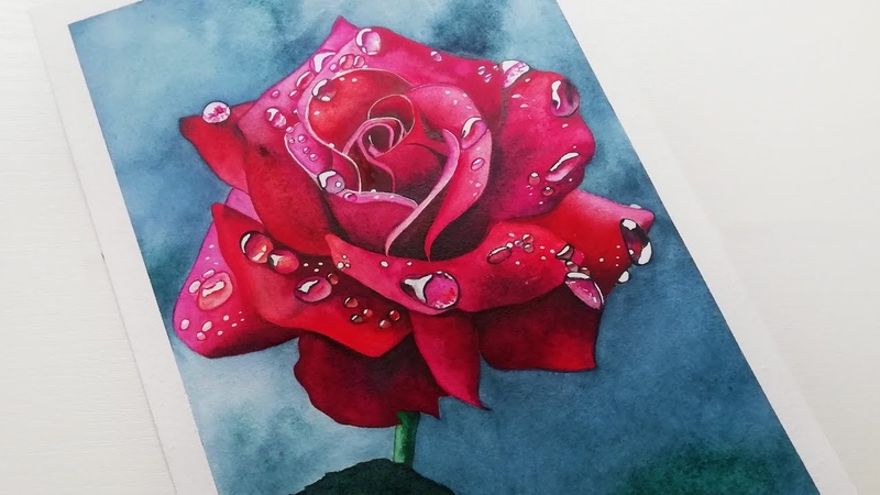Красная роза АКВАРЕЛЬЮ, , Red rose
