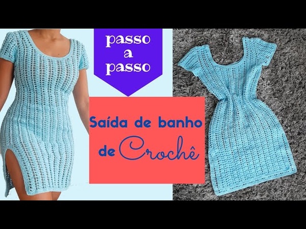 Saída de banho de crochê com MANGA Vestido de crochê com manga, MOÇ A