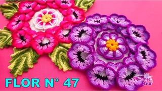 Como tejer la FLOR N 47 Flor Pensamiento de 8 ptalos paso a paso para caminos de mesa y tapetes