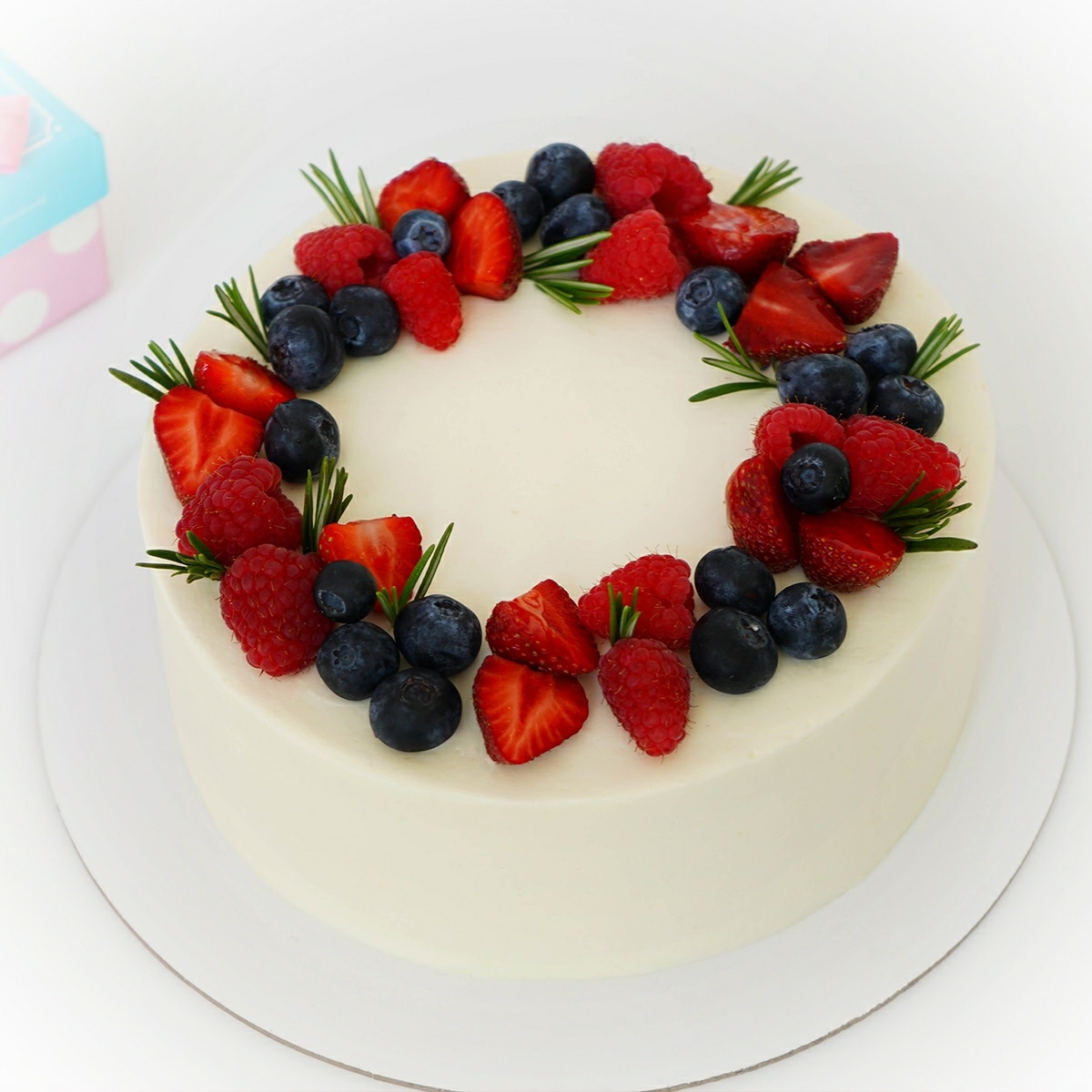 Cake Handmade, Decorated with Blueberries and Strawberries. Stock Photo - Image