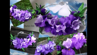 Колье с ирисами из зефирного фоамирана Necklace with irises made of marshmallow foamiran