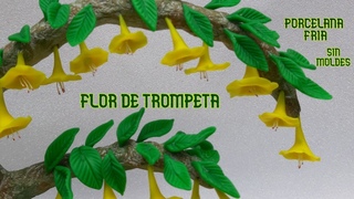 Como hacer flor de TROMPETA o CAMPANA con PORCELANA FRIA casera SIN MOLDES  Manualidades