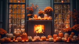 Cozy Fireplace Ambience with Crackling Fireplace Sounds, Autumn Pumpkin Hearth
